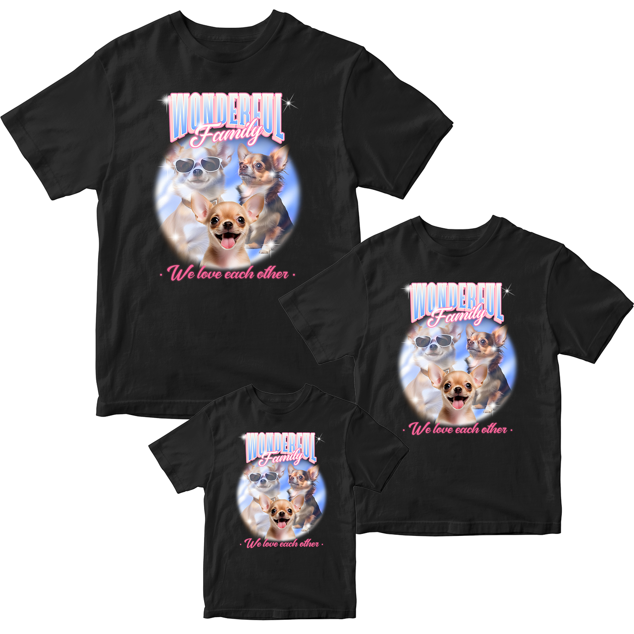 Футболки чорні Фемілі Лук Family Look для всієї родини "Wonderful Family Dogs " Push IT