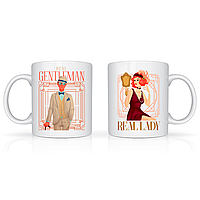 Парные белые чашки (кружки) с принтом "Real Gentleman. Real Lady"