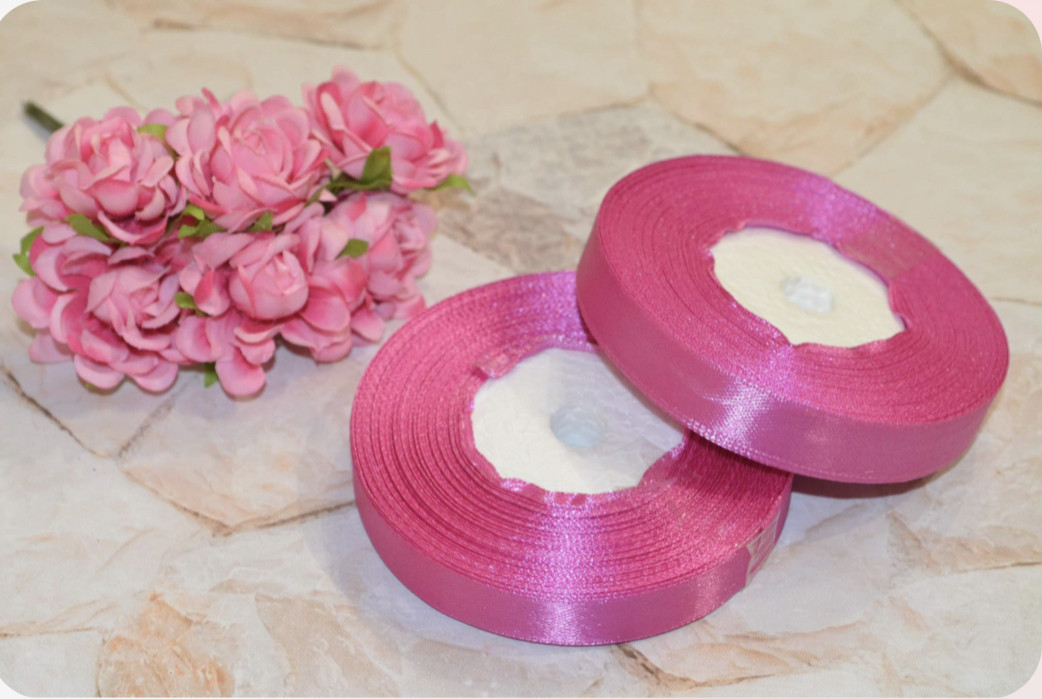 Стрічка атласна 1.2 см (бабіна). Колір — темно-малиновий, фото 1