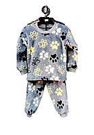 Детская теплая пижама велсофт " Лапки" 80 см рост