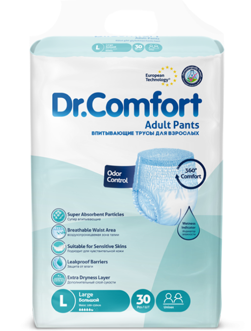 Підгузки-трусики для дорослих Dr.Comfort Large 5 крапель 100-150 см (30 шт)