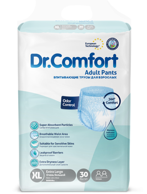 Підгузки-трусики для дорослих Dr.Comfort Extra Large 5 крапель 120-170 см (30 шт)
