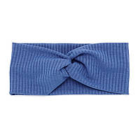 Повязка-чалма на голову из трикотажной ткани 10 см (широкий рубчик) синяя 1603316
