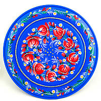 Тарілка Петриківський розпис ручної роботи з дерева кругла 30 см РОЖЕВИЙ ВІНОЧОК Український сувенір