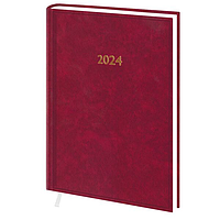 Ежедневник датированный 2024 Полиграфист А5 176 листов белый блок Линия баладек Macanet бордовый арт.