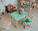 Дитячий стіл і стілець зелений. Для навчання, малювання, ігри. Стіл із шухлядою та стільчик., фото 3