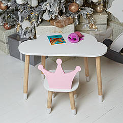 Білий столик хмарка і стільчик корона дитячий рожевий. Білосніжний дитячий столик