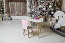 Білий столик хмарка і стільчик ведмедик дитячий рожевий. Білосніжний дитячий столик, фото 2