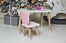Білий столик хмарка і стільчик ведмедик дитячий рожевий. Білосніжний дитячий столик, фото 3