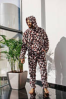 Парна піжама плюшева махра з капюшоном Туреччина чоловіча піжама, жіноча піжама (можна купити парою) леопард