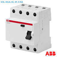 Устройство защитного отключения УЗО ABB Basic M 63А, 30mA, 4P, 4.5кА, AC, дифреле АВВ BMF41463