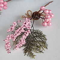 Новогодние цветы и ветки. Бутоньерка новогодняя, 28 см Жемчужно-розовая