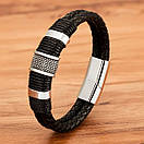 Браслет чоловічий шкіряний AVALON чорний плетений 16-18 см, фото 2