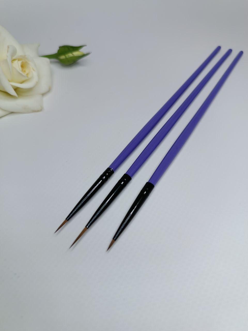 Набір кистей для дизайну нігтів 3 шт, фіолетові