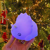 Силиконовый Дитячий силіконовий нічник світильник у вигляді динозавра з ріжками Dinosaur, білий LJC 150