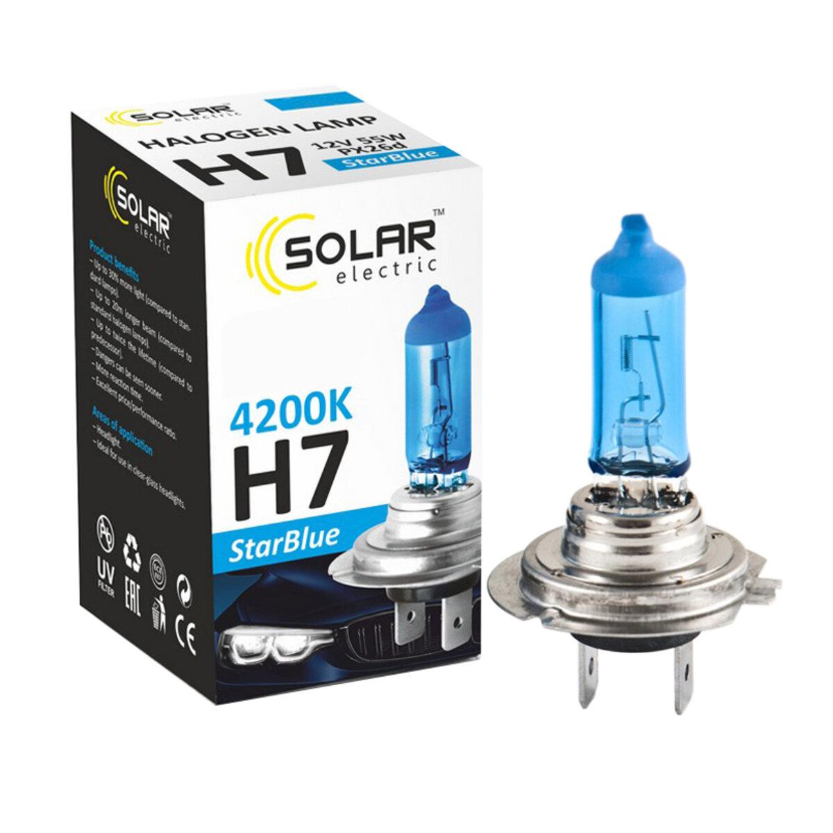 Галогенні лампи Solar H7 12 V 55 W PX26d StarBlue 4200K набір 2 штуки, фото 1
