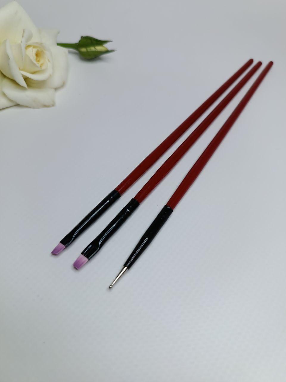 Пензлики для дизайну 3шт, червоні