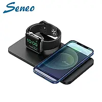 Беспроводная зарядная панель Seneo PA150 2 в 1 с держателем для iWatch 6/5/4/3, черного цвета