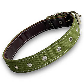 Нашийник брезентовий подвійний для собак. Безрозмірний нашийник подвійний для собак брезент+шкіра, Зелений