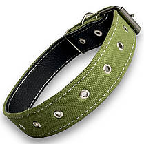Нашийник брезентовий подвійний для собак. Безрозмірний нашийник подвійний для собак брезент+шкіра, Зелений 27 - 60 см, 35 мм, фото 4