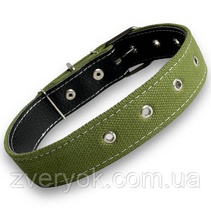 Нашийник брезентовий подвійний для собак. Безрозмірний нашийник подвійний для собак брезент+шкіра, Зелений 27 - 60 см, 35 мм, фото 1
