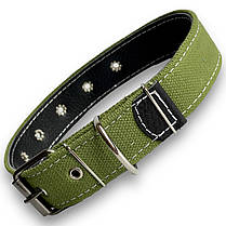 Нашийник брезентовий подвійний для собак. Безрозмірний нашийник подвійний для собак брезент+шкіра, Зелений 27 - 60 см, 35 мм, фото 3