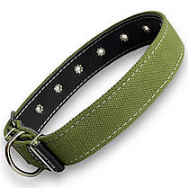 Нашийник брезентовий подвійний для собак. Безрозмірний нашийник подвійний для собак брезент+шкіра, Зелений 27 - 60 см, 35 мм, фото 2