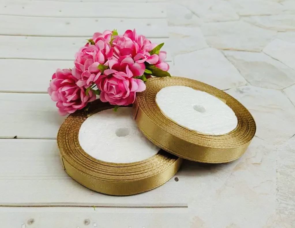 Стрічка атласна 1.2 см (бабіна). Колір — темний беж, кава з молоком, світло-коричневий., фото 1