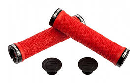 Грипси Sram LOCKING червоні з подвійними замками та заглушками для велосипеда.