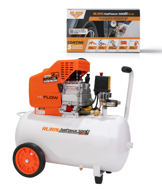 Компресор повітряний масляний 50л Ruris AirPower5000PLUS 50л, 1500 Вт компресор повітряний електричний