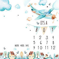 Фотопеленка для перших фотосесій малюка з 1 до 12 місяців / Фотофон "it's a boy" Літак 120х100см