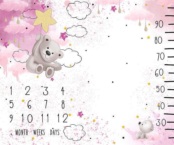 Фотопеленка для перших фотосесій малюка з 1 до 12 місяців /Фотофон "it's a girl" "Ведмедики на хмаринці" 100х100см, фото 1