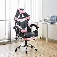 Кресло геймерское Bonro BN-810 розовое с подставкой для ног поворотное игровое удобное до 150 кг.