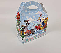 Новогодняя подарочная картонная упаковка для конфет (800-1000грм) Дед Мороз на санях № 205н (1 шт)