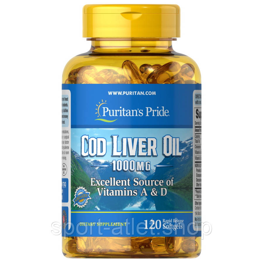 Жирні кислоти Puritan's Pride Cod Liver Oil 1000 mg, 120 капсул, фото 1