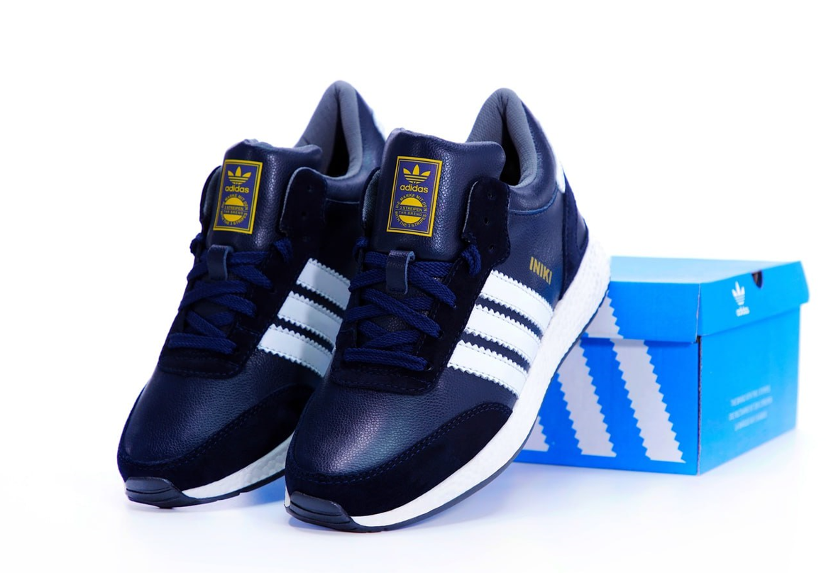 Чоловічі зимові кросівки Adidas Iniki winter mid blue взуття Адідас Ініки з хутром сині шкіряні теплі зима