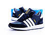 Чоловічі зимові кросівки Adidas Iniki winter mid blue взуття Адідас Ініки з хутром сині шкіряні теплі зима, фото 3