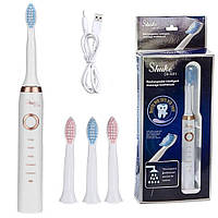 Электрическая зубная щетка Shuke с 4 насадками / Аккумуляторная зубная щетка / Ультразвуковая электрощетка