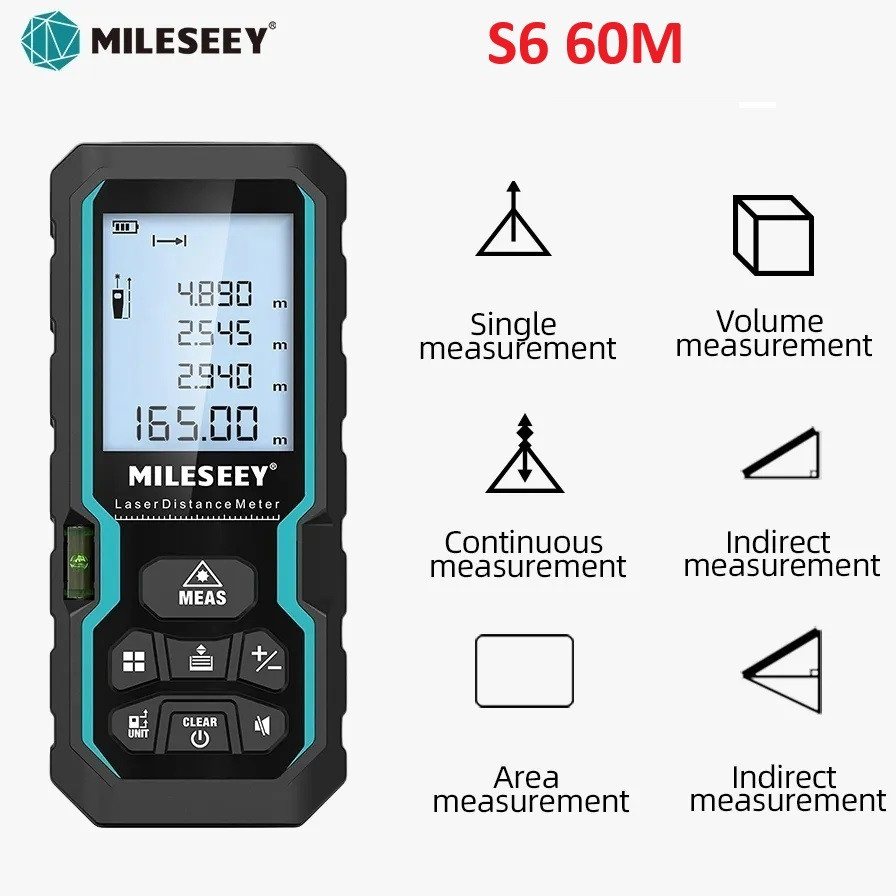 Лазерний далекомір (рулетка) MILESEEY S6 60M для вимірювання довжини, площі, об'єму