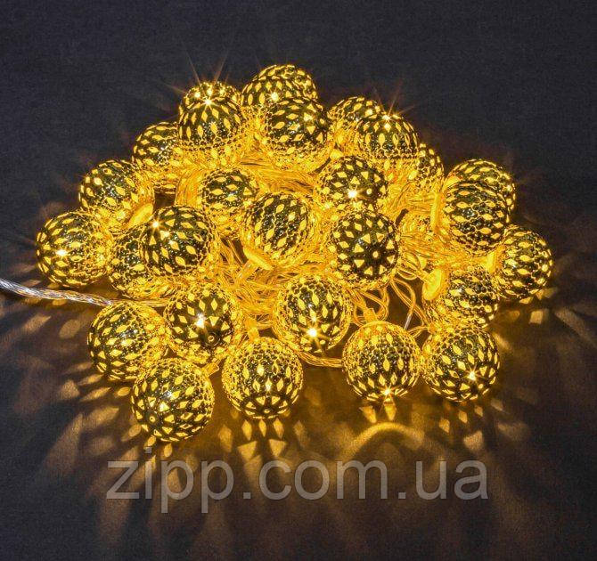 Гірлянда золоті кульки 20 led, 3 м Теплий білий
