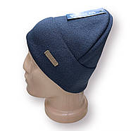 Шапка чоловіча "Відворот лейба" вовняна на флісі із закотом Warm, синя 020103, фото 2