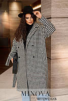 Модне двобортне вовняне пальто oversize в клітинку з поясом і поясом 70 по 76 розмір, фото 7