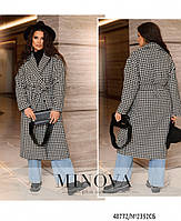Модне двобортне вовняне пальто oversize в клітинку з поясом і поясом 70 по 76 розмір, фото 8