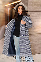 Модне двобортне вовняне пальто oversize в клітинку з поясом і поясом 70 по 76 розмір, фото 9