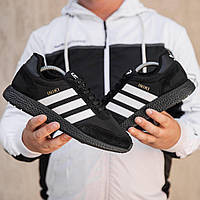 Мужские зимние кроссовки Adidas INIKI (чёрные с белым) модные лёгкие термо кроссы на флисе 2466