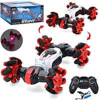 Машинка трюкова на пульті керування для дітей акумуляторна Syr Car Racing  Stunt 28 см білий із червоним