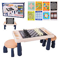 Детский игровой столик 9в1 (2 стульчика, 9 настольных игр, шахматы, шашки, нарды, магнитное поле) S5511