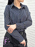 Сорочка у вертикальну смужку 50-52 р. | Модна смугаста Блузка | Стильна Блуза з довгими рукавами | Батал, фото 7