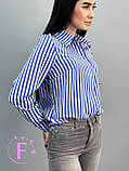 Сорочка у вертикальну смужку 50-52 р. | Модна смугаста Блузка | Стильна Блуза з довгими рукавами | Батал, фото 2