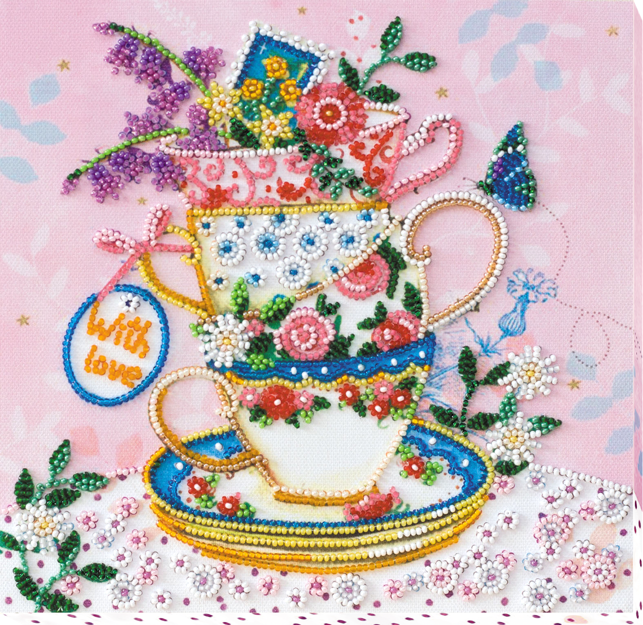 Набір для вишивання бісером на натуральному художньому холсті За чашкою чаю Абрис Арт  AMB019